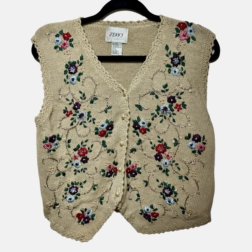 vintage cottagecore embroidered sweater vest Jenny size Large - Picture 1 of 3